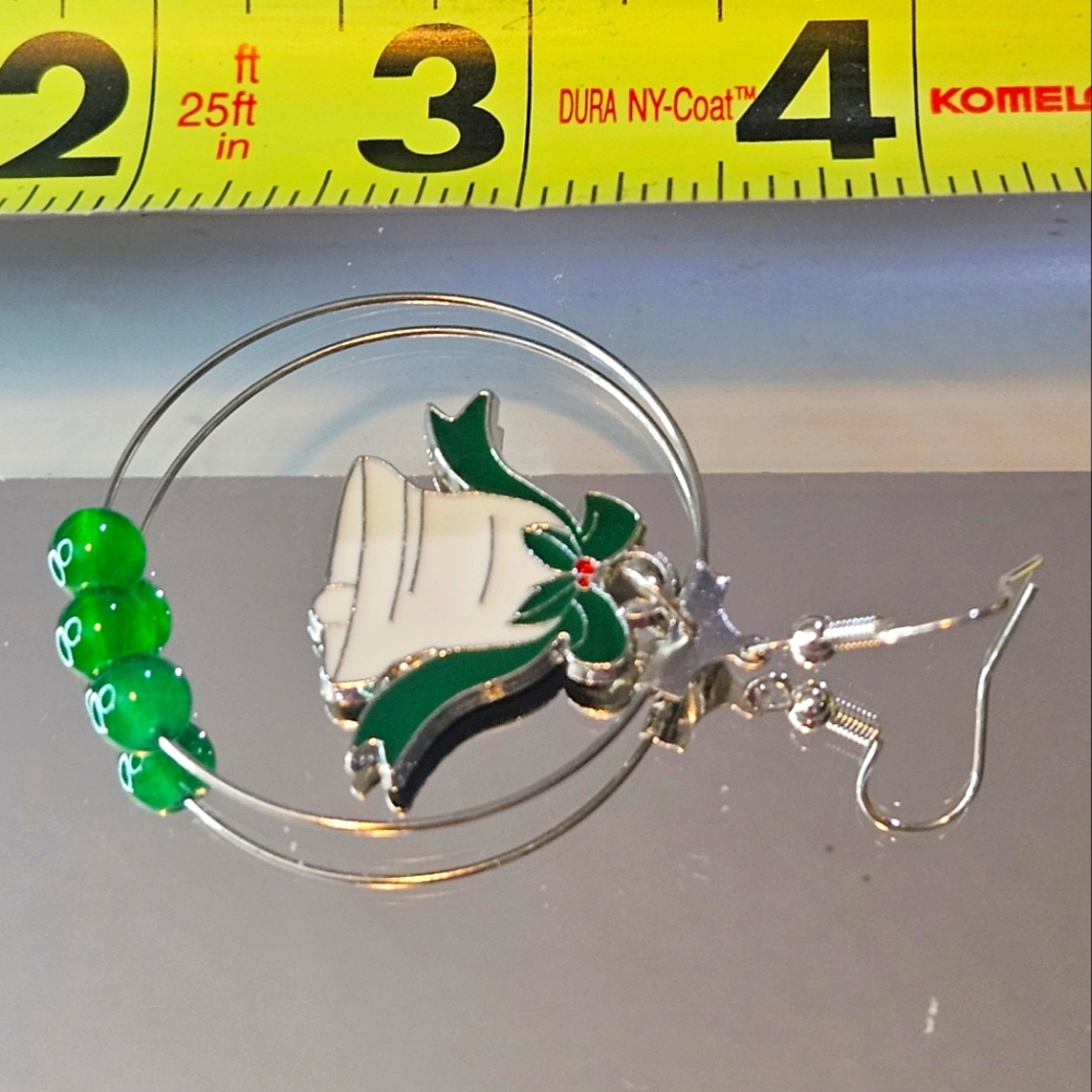 Elegant Silver and Green Bell Earrings - Picture 3 of 4